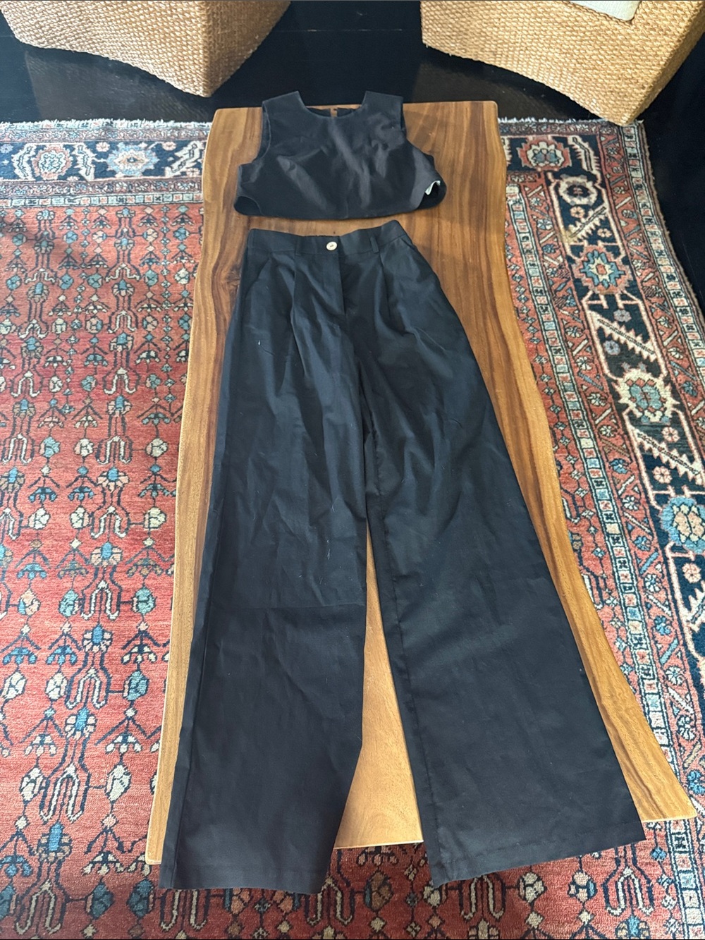 Commense Black Wide-Leg High-Waist Trousers